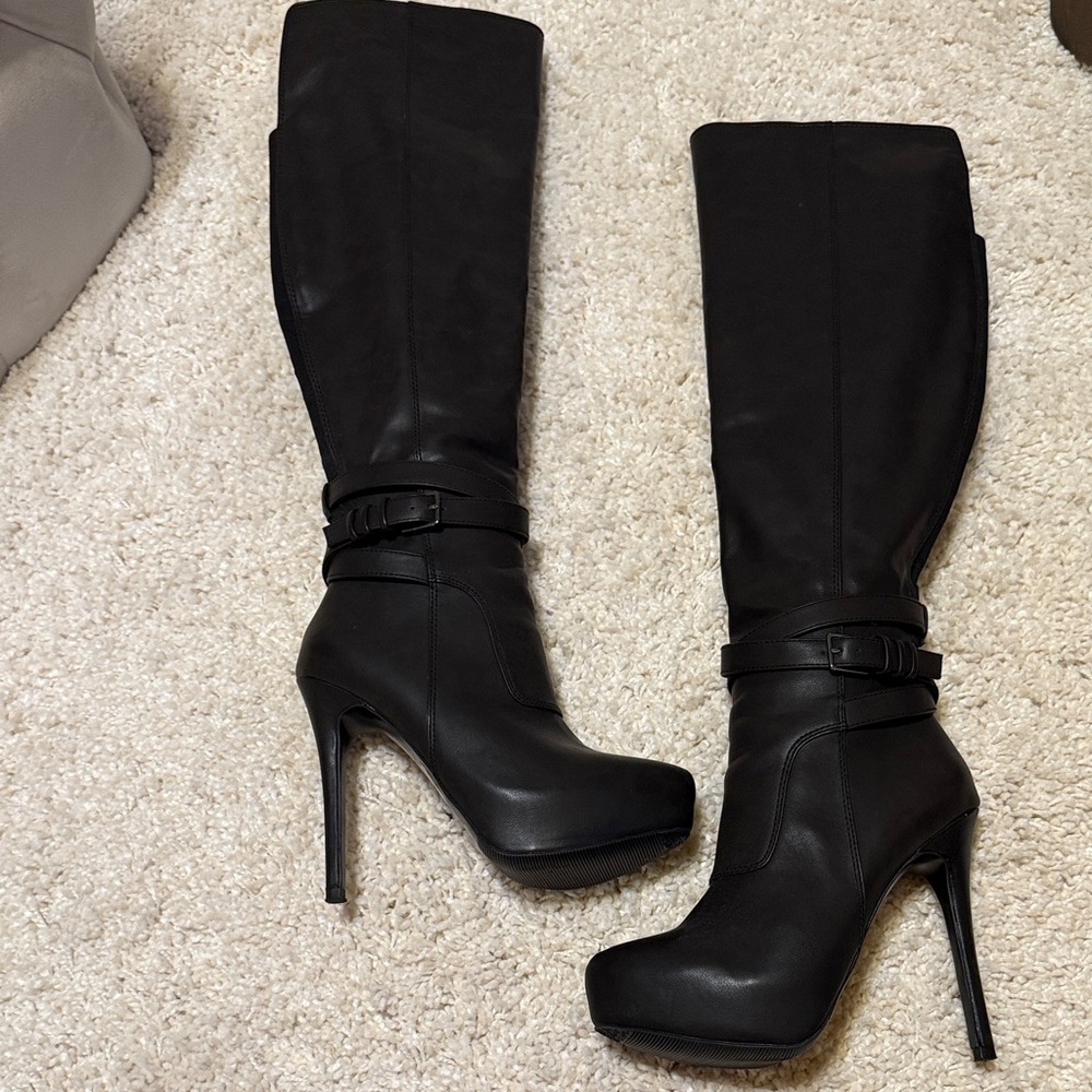 Aldo black over knee heel boot zipper 5” size 6 like new wore once stretch back